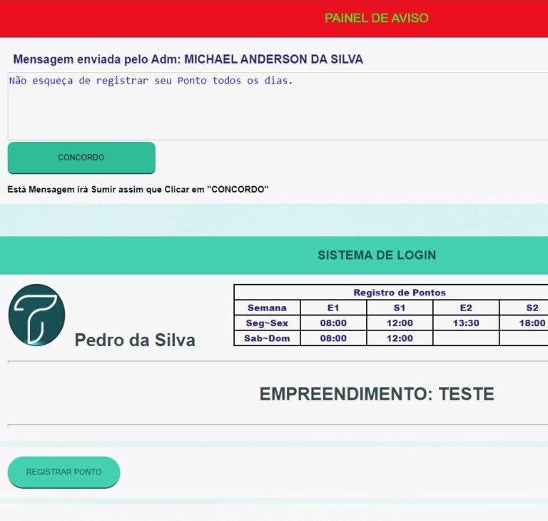 Painel de Aviso, qual for preciso enviar qualquer mensagem para um colocarador em particular
